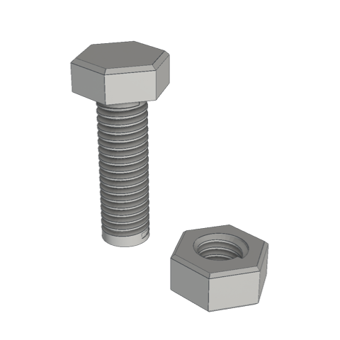 Threaded screw and nut